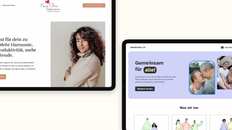 Screenshots von zwei Webvisitenkarten als Mock-Up in Ipads